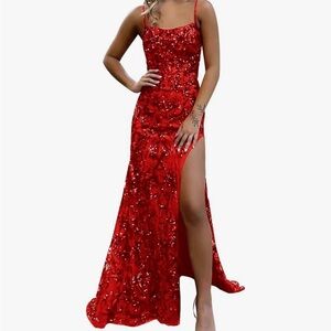 Elegant Red Sequin Evening Gown